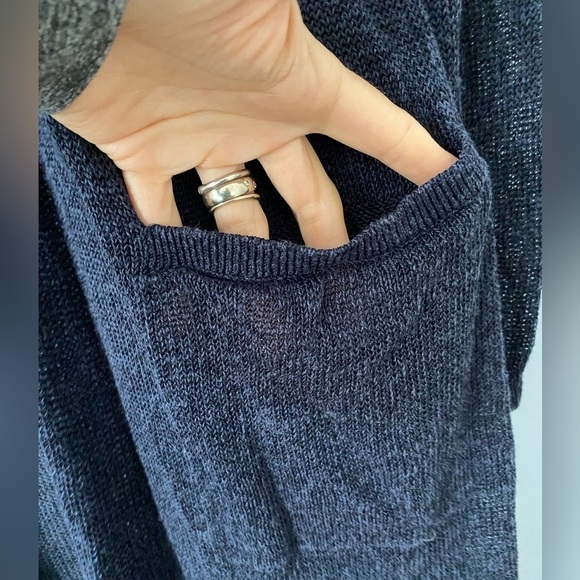 J Jill Long Cardigan Duster Sweater SZ XS Linen Blend Navy Open Front Loose Knit - Picture 3 of 9